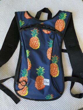 Vibe Festival Gear Hydration Backpack Pineapple Print Navy 2L EDC Rave Pack